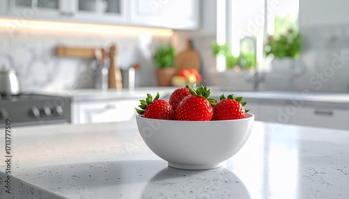 Fresh Strawberries in a Bowl on a Kitchen Counter