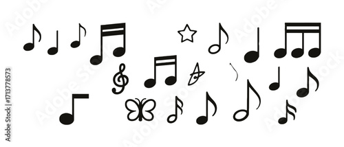 Collection of Black Musical Notes and Symbols on White Background