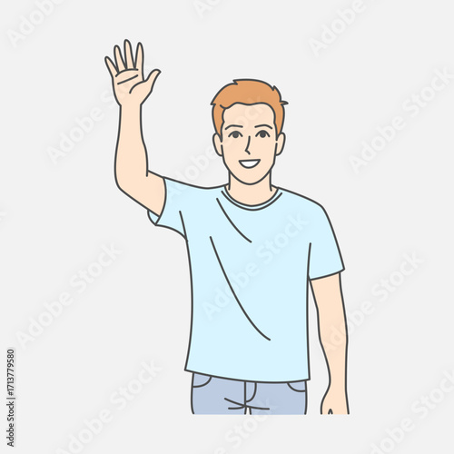 Illustration of a smiling man waving with a friendly demeanor