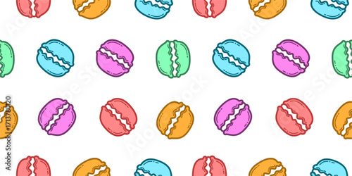 colorful macarons pattern background. doodle macaron seamless pattern background. multicolored french macarons pattern background. Macarons dessert pattern.
