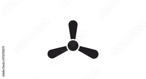 Simple black icon of a three bladed propeller against a white background