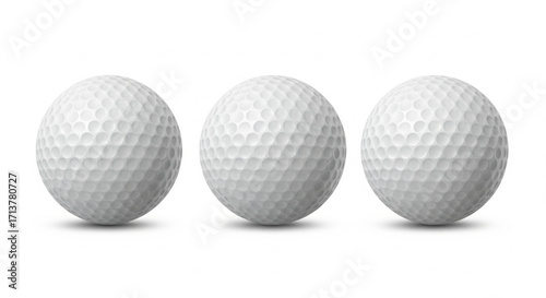 Three white golf balls are lined up in a row, casting soft shadows on a white background.