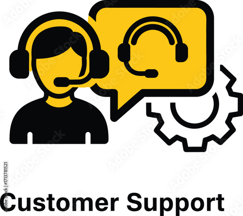 Customer support icon with headset and gear