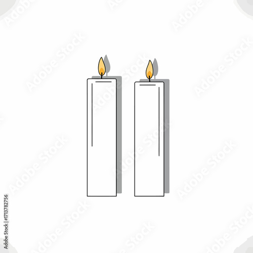 Two white lit candles with shadows.