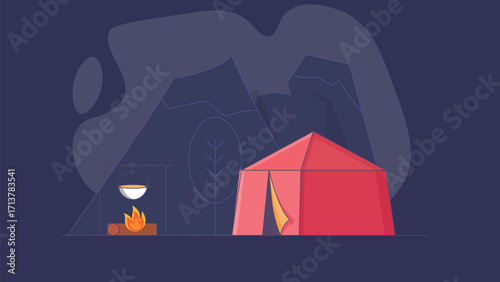 A camping tent set up in the great outdoors, surrounded by nature. The tent offers a comfortable and cozy shelter for outdoor adventures