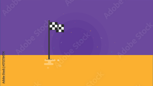 Illustration of a racing finish flag isolated on a vibrant color background, symbolizing the end of a race, victory, or competition