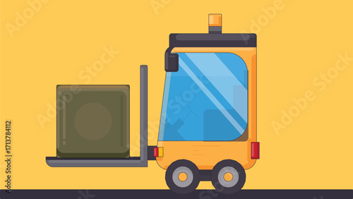 Illustration of a forklift lifting and delivering a shipping box, showcasing logistics and warehouse operation with a focus on industrial transport