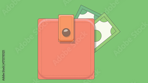 Illustration of a wallet with paper money visibly sticking out, symbolizing financial wealth, spending, or savings