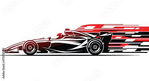 Stylized race car illustration with red speed lines, symbolizing motion, speed, and professional motorsport performance.