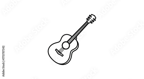 Simple black and white line drawing of an acoustic guitar illustration