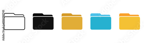 File folder icon set. Document storage symbols. Simple minimal design. Vector illustration.