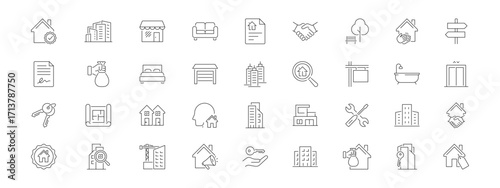 Real estate outline icon set. Vector property and housing symbols. Isolated icons for web, apps, and graphic design projects. Vector illustration.