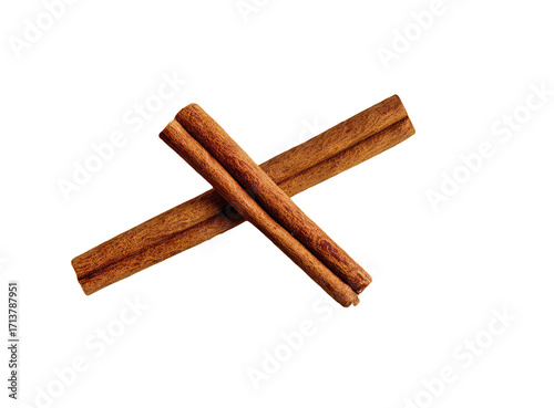Two cinnamon sticks crossed, a rich brown hue
