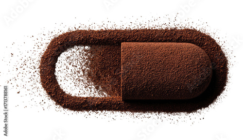 Chocolate pill surrounded by cocoa powder
