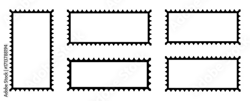 Collection of Blank Postage Stamp Frames with Perforated Edges