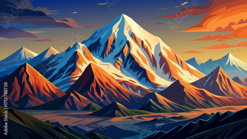Mount Elbrus, the highest peak in Europe, snow-covered volcanic dome with twin summits, surrounded by dramatic Caucasus mountains