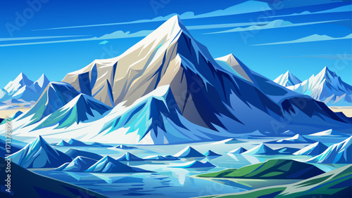 Mount Vinson in Antarctica, icy snow-covered peak rising above vast white glaciers, symbol of extreme cold and untouched wilderness