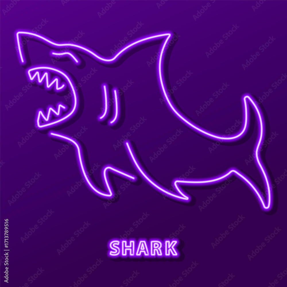 Obraz premium shark neon sign, modern glowing banner design, colorful modern design trends. Vector illustration.