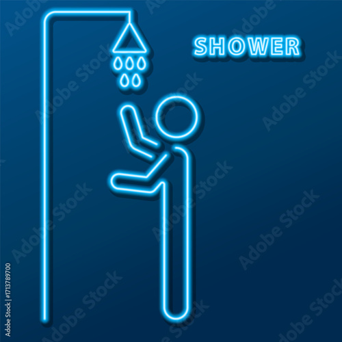 shower neon sign, modern glowing banner design, colorful modern design trends. Vector illustration.