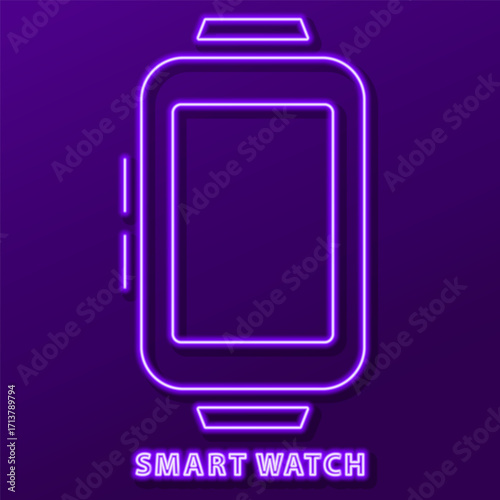 smart watch neon sign, modern glowing banner design, colorful modern design trends. Vector illustration.