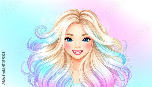 Portrait of a smiling blonde woman with vibrant hair colors