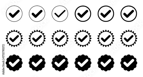Collection of Checkmark Icons: Simple, Badge, and Filled Styles