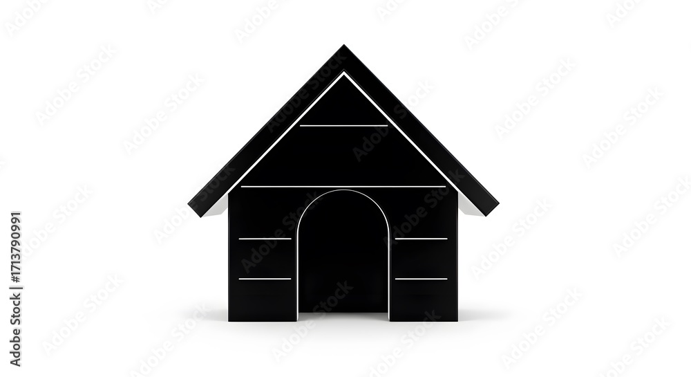 Fototapeta premium Simple Black Dog House Icon on White Background.
