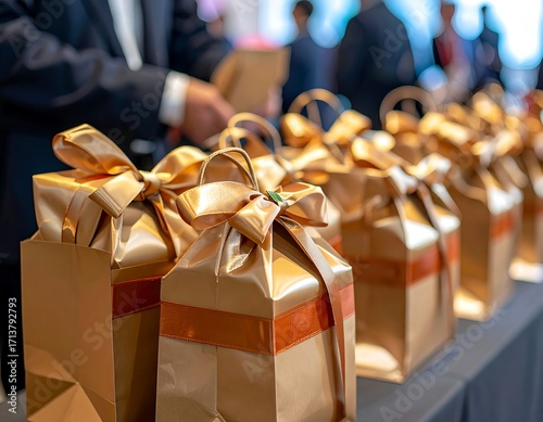 Gold gift bags at an event