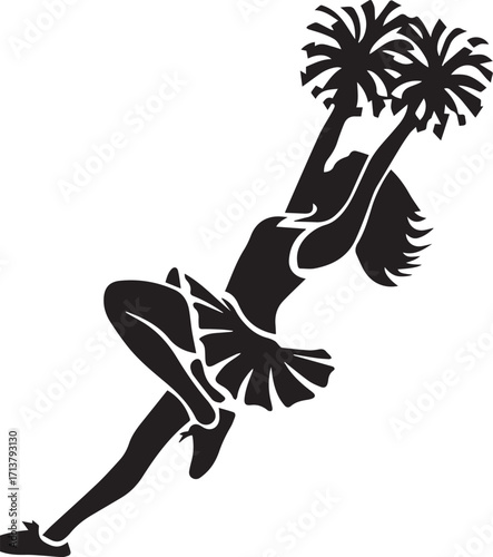 Cheerleader's Energetic Silhouette: A dynamic silhouette of a spirited cheerleader in action, her form exuding energy and excitement, capturing the spirit of sportsmanship and youthful exuberance.