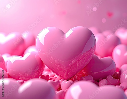 Pink Heart Balloons: Romantic Valentine's Day Background with Glossy Hearts and Soft Pink Hues