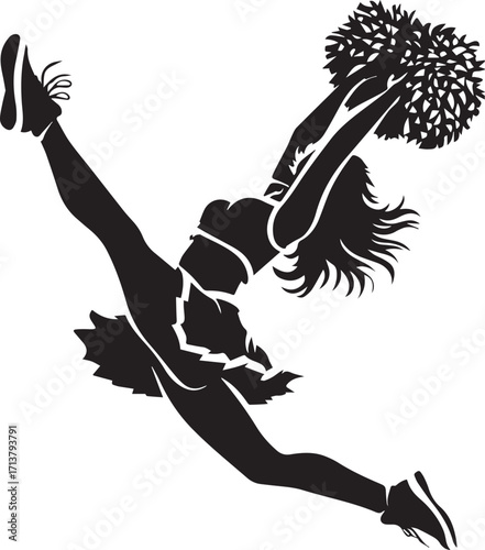Silhouette of a Cheerleader: A dynamic silhouette of a cheerleader mid-leap, showcasing grace, athleticism, and the spirit of competition.