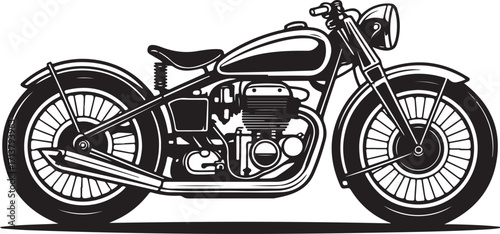 Vintage Motorcycle Black and White Line Art Illustration
