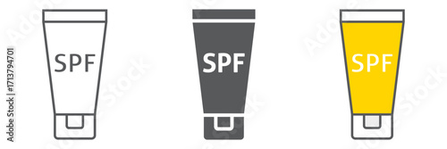 Sunscreen icon, uv protection and beach, spf sign vector graphics, a linear icon on a white background, eps 10.