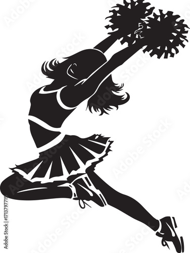 Cheerleader silhouette: A dynamic silhouette of a female cheerleader, gracefully leaping and holding pom-poms, perfectly capturing the spirit of sports and teamwork.