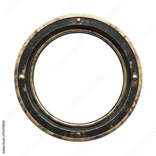 Steampunk Circular Frame with Rivets and Aged Metal Texture for Industrial Design Projects and Graphic Elements