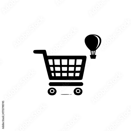 Conceptual vector of cart and hot air balloon icon combining retail and exploration in flat design