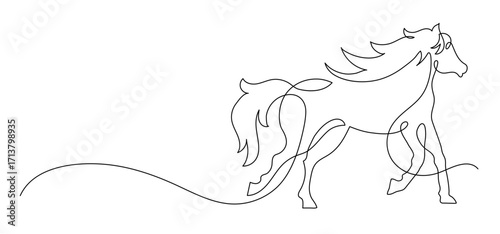 Running horse. Continuous line drawing.