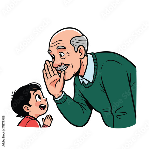 Grandfather Whispering a Secret to Grandchild.