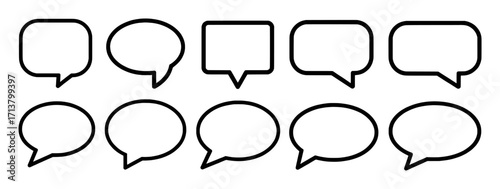 Collection of ten diverse black and white speech bubble icons