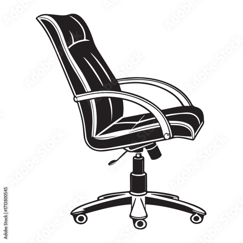 A sleek black office chair with a high back and adjustable features stands ready for use, offering comfort and style in a professional setting isolated on white background