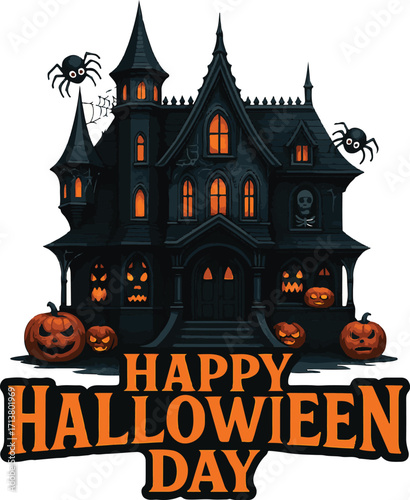 halloween background with castle and pumpkin