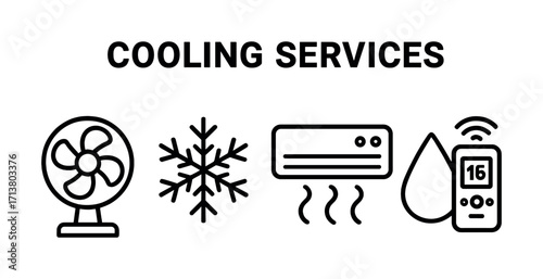 Cooling services icons: fan, snowflake, air conditioner, temperature control