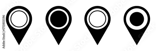 Four Black and White Location Pin Icons with Varied Fill Patterns
