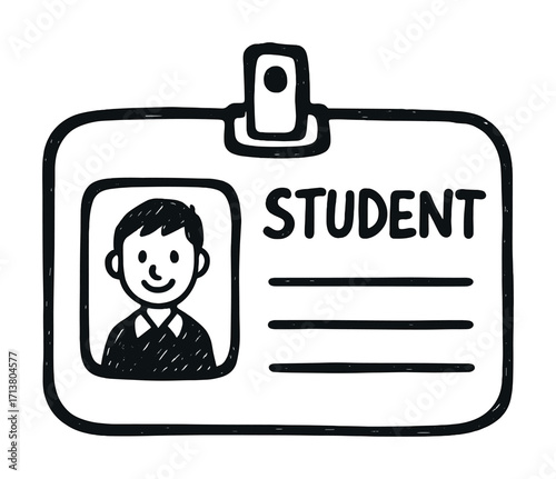 Hand-drawn student id badge with cartoon character illustration