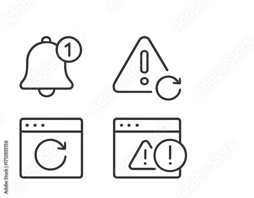 Notification and alert icons with refresh symbols in minimalist design