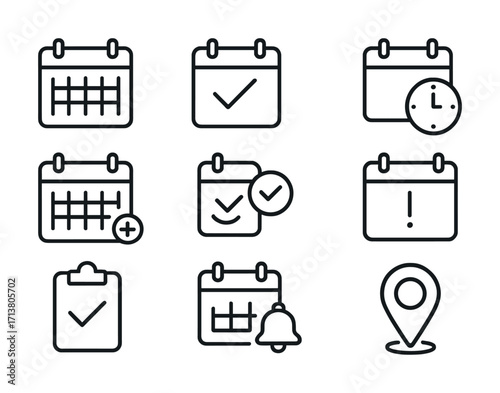 Set of calendar and schedule icons for appointment and notification management