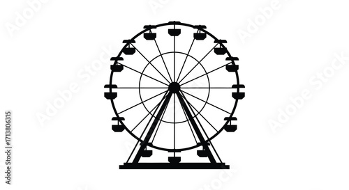 Simple black and white illustration of a classic ferris wheel design