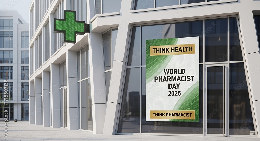 Naklejka premium World Pharmacists Day 2025 banner/poster, Think Health, Think Pharmacist theme
