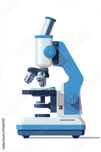 Microscope Vector Illustration for Scientific Research with Detailed Blue and White Design and Precision Optics