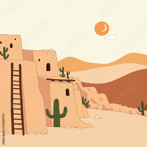 Desert Adobe House Illustration